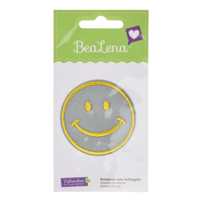 Bügelapplikation Smiley grau reflektierend